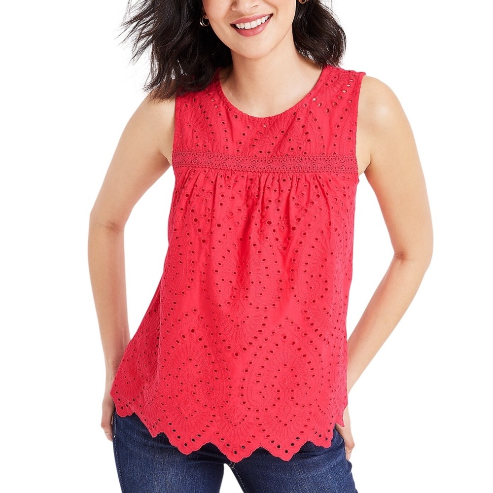 Maurice's Women's Coral Eyelet Sleeveless Top Open Back Scalloped Hem Plus 1X
